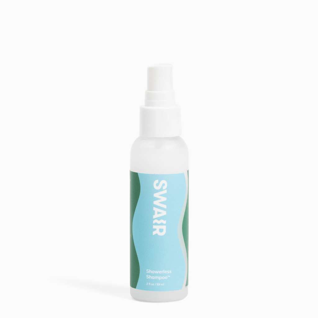 Mini SWAIR Showerless Shampoo bottle on a white background